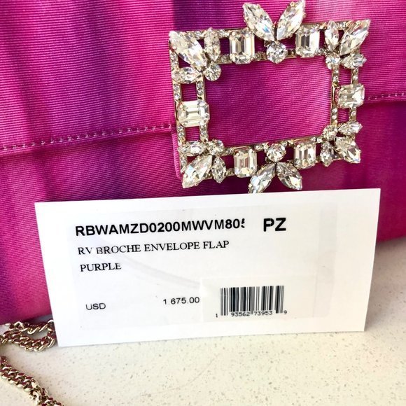NWB ROGER VIVIER BROCHE ENVELOPE BOUGENVILLE FLAP PURPLE  SATIN CLUTCH - Picture 8 of 15